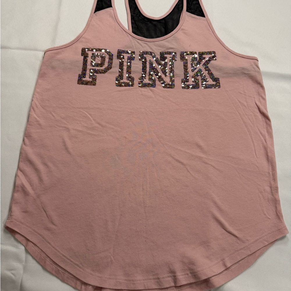 PINK Victoria's Secret Pink Graphic Sequin Tank Top